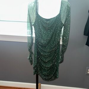 Sparkling Long Sleeve Green Dress